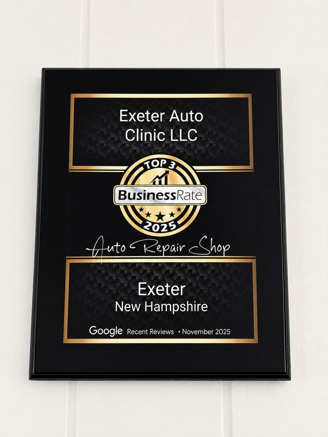 Exeter Auto Clinic — BusinessRate Top 3 Auto Repair Shop award for 2025, based on Google reviews.